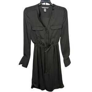 H&M Mini Dress US 0 Dark Green Satin Business Casual Cinched